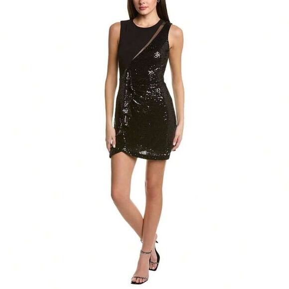 Laundry by Shelli Segal Black Asymmetric Sequined Sleeveless Mini Dress 6 NWT - Picture 1 of 13